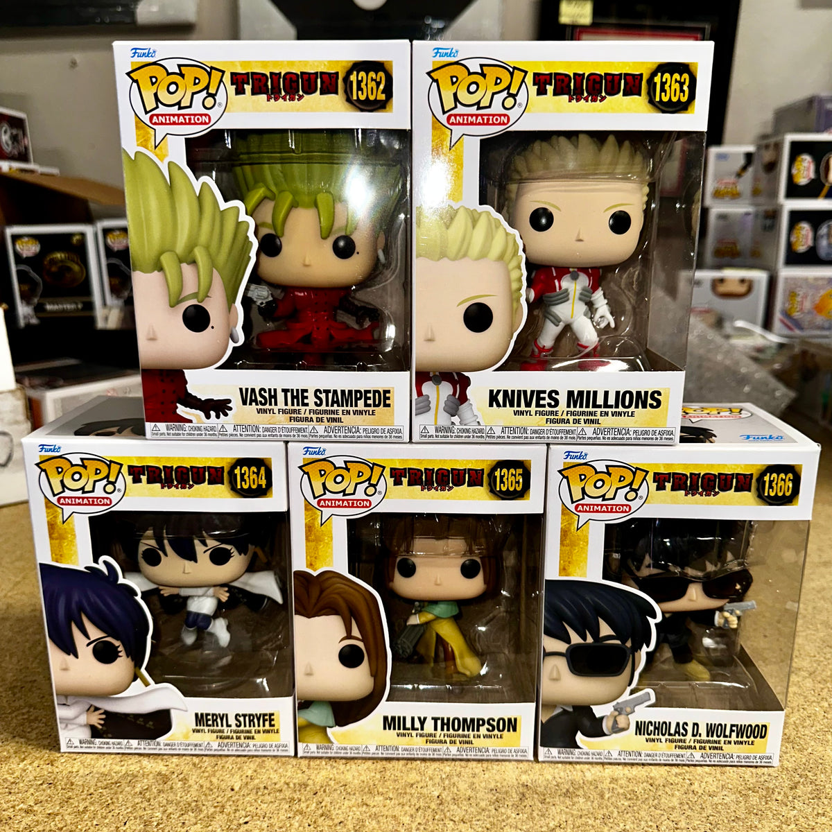 Funko Pop! Vash, Knives Millions, Wolfwood, Milly, Meryl Trigun
