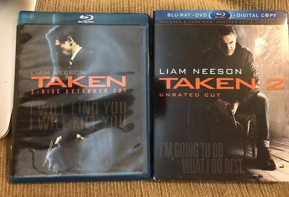 TAKEN AND TAKEN 2 Blu-ray Set Liam Neeson Extended And Unrated 2009 2012