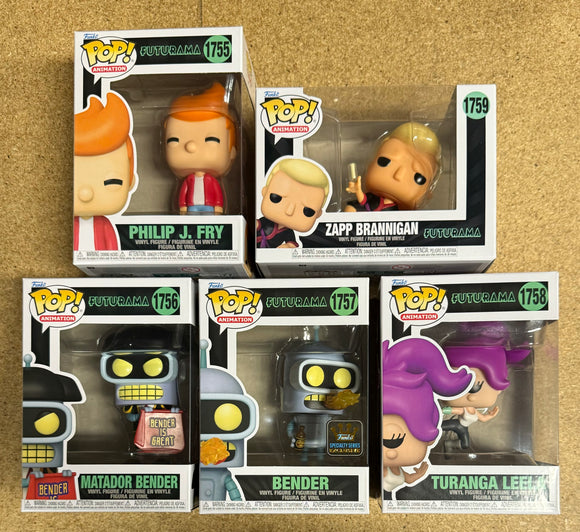 Funko Pop! Television Futurama Philip Fry, Zapp, Matador Bender, Leela Set Of 5