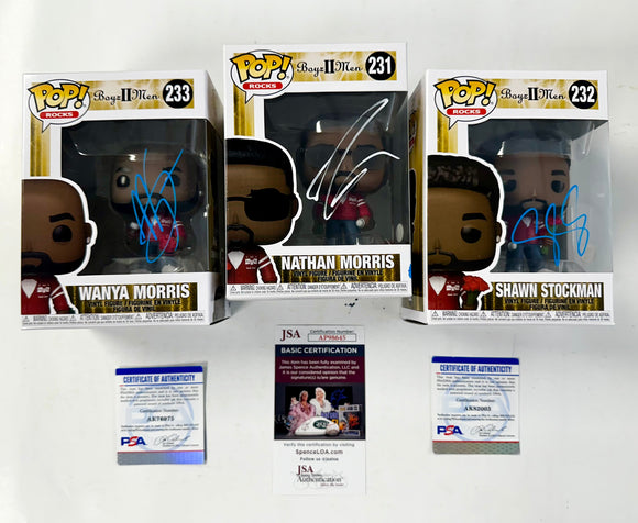 Boy II Men Complete Set of 3 Signed Shawn Stockamn, Nathan Morris & Wanya Morris Funko Pop! With PSA/DNA & JSA COA