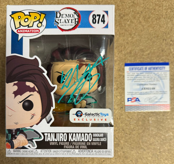 Zach Aguilar Signed Tanjiro Kamado (Flame Dance) Funko Pop #874 Demon Slayer Galactic Exclusive With PSA/DNA COA