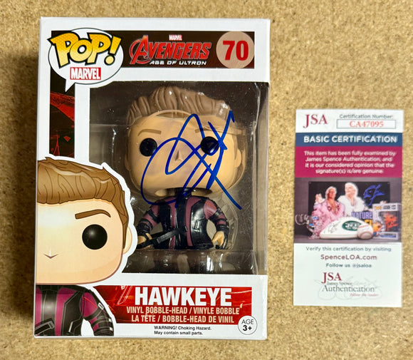 Jeremy Renner Signed Marvel Avengers Hawkeye Funko Pop! #70 With JSA COA