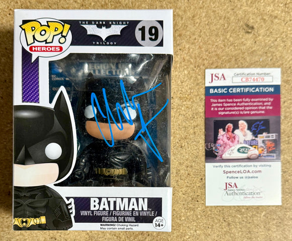 Christian Bale Signed DC Batman Dark Knight Trilogy Vaulted Funko Pop! #19 With JSA COA