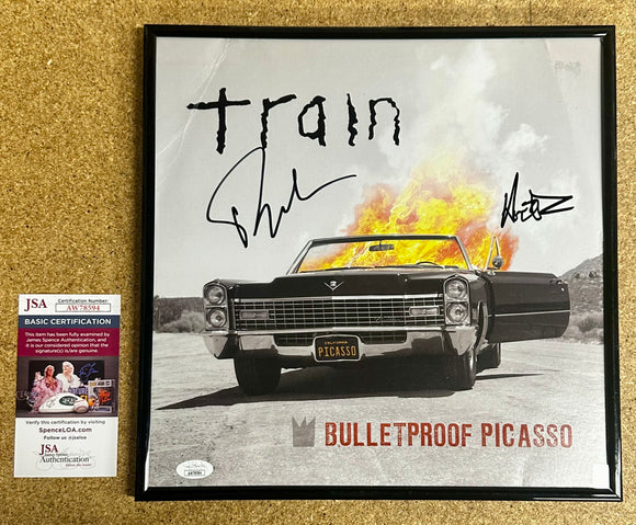 Pat Monahan & Hector Maldonado Of Train Signed Bulletproof Picasso Vinyl JSA COA