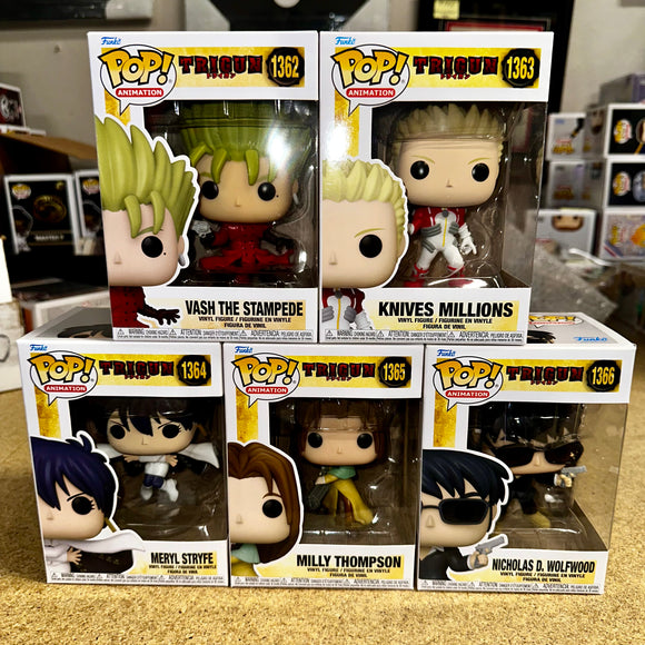 Funko Pop! Vash, Knives Millions, Wolfwood, Milly, Meryl Trigun 2023 Set Of 5