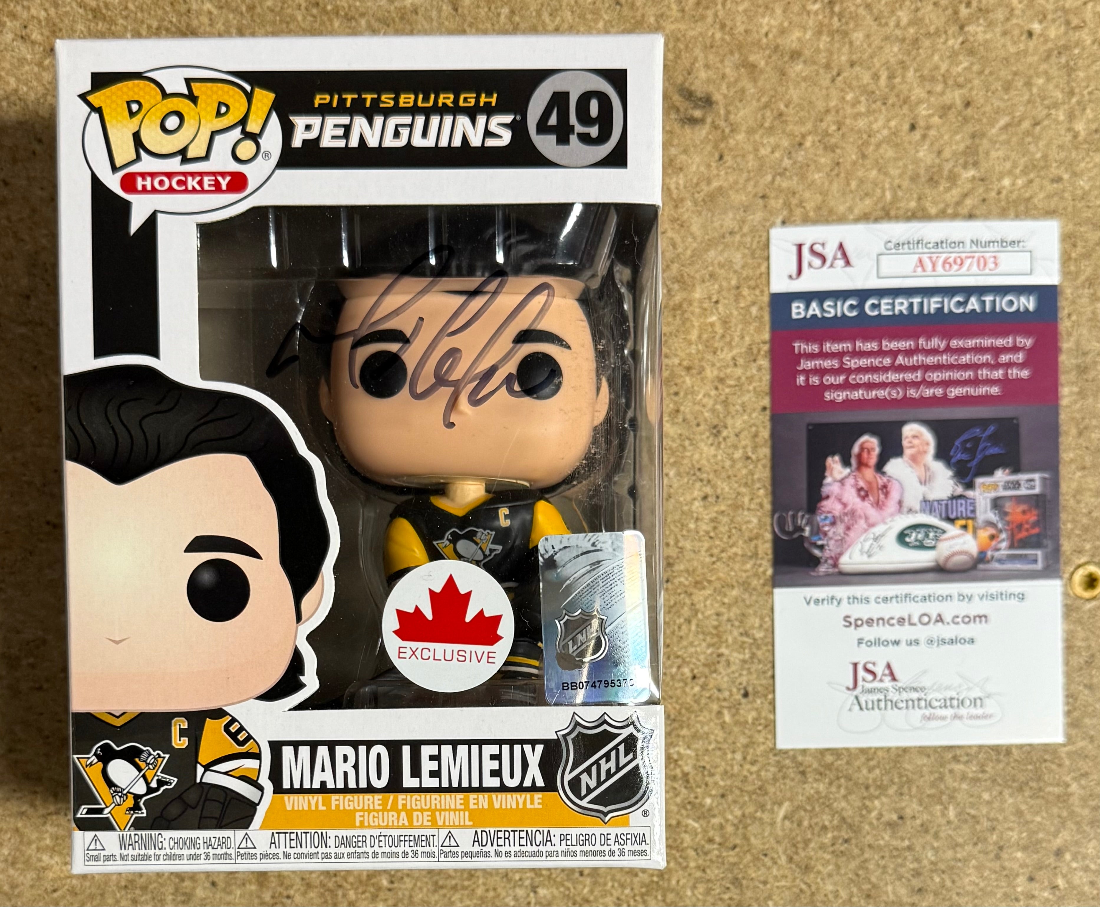 ファンコポップ ジェレミーレナー サイン　ホークアイ Mario Lemieux Signed NHL Pittsburgh Penguins Funko Pop! Exclusive