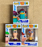 Funko Pop! Disney Phineas & Ferb #1628 #1629 & Agent P #1627 Set of 3