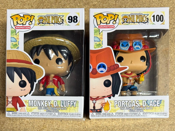 Funko Pop! Brothers Monkey D. Luffy & Portgas D Ace #98 #100 One Piece Set Of 2