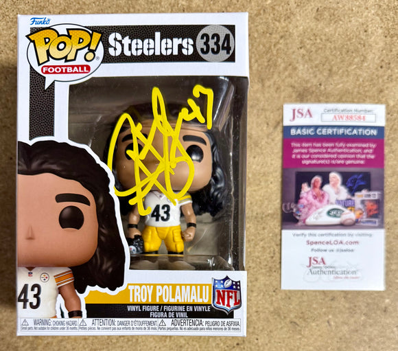 HOF Troy Polamalu Signed NFL Pittsburgh Steelers Funko Pop! #334 With JSA COA