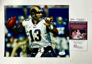 Kurt Warner Signed NFL St. Louis Rams QB Passing 8x10 Photo With JSA COA