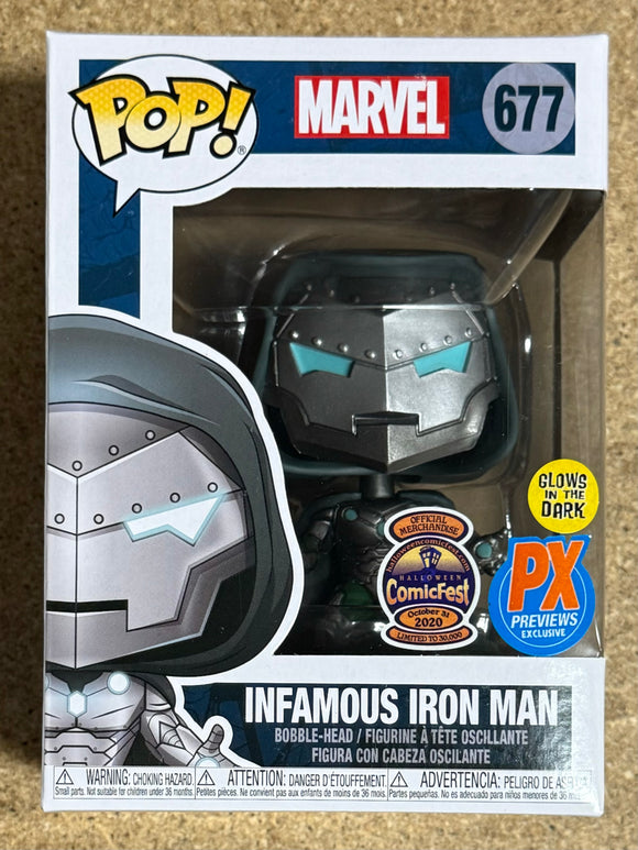 Funko Pop! Marvel Glow Infamous Iron Man #677 Comicfest 2020 PX Exclusive