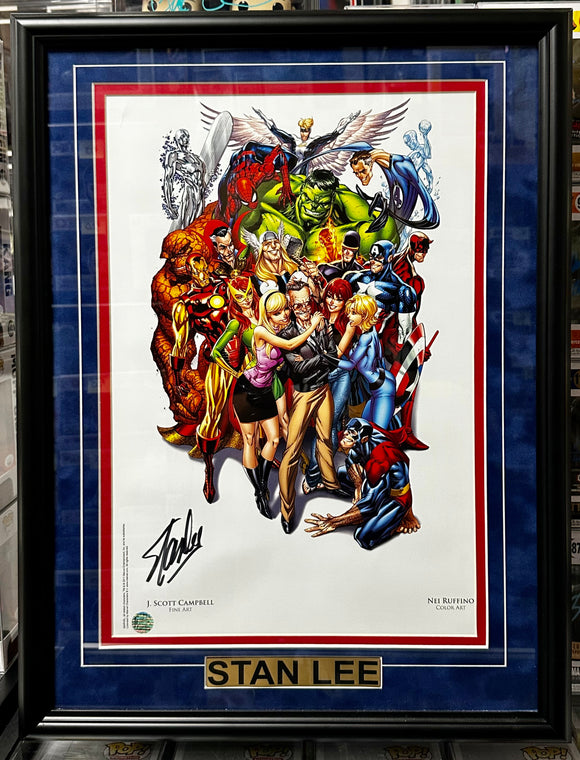 Stan Lee Signed & Framed Campbell Marvel Avengers Print 12x18 With Stan Lee Collectibles COA