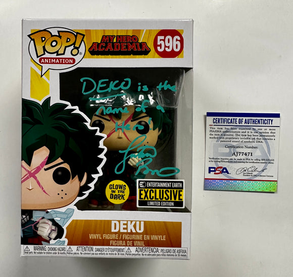 Justin Briner Signed Deku Full Cowling Funko Pop! #596 EE Glow Exclusive With PSA/DNA COA